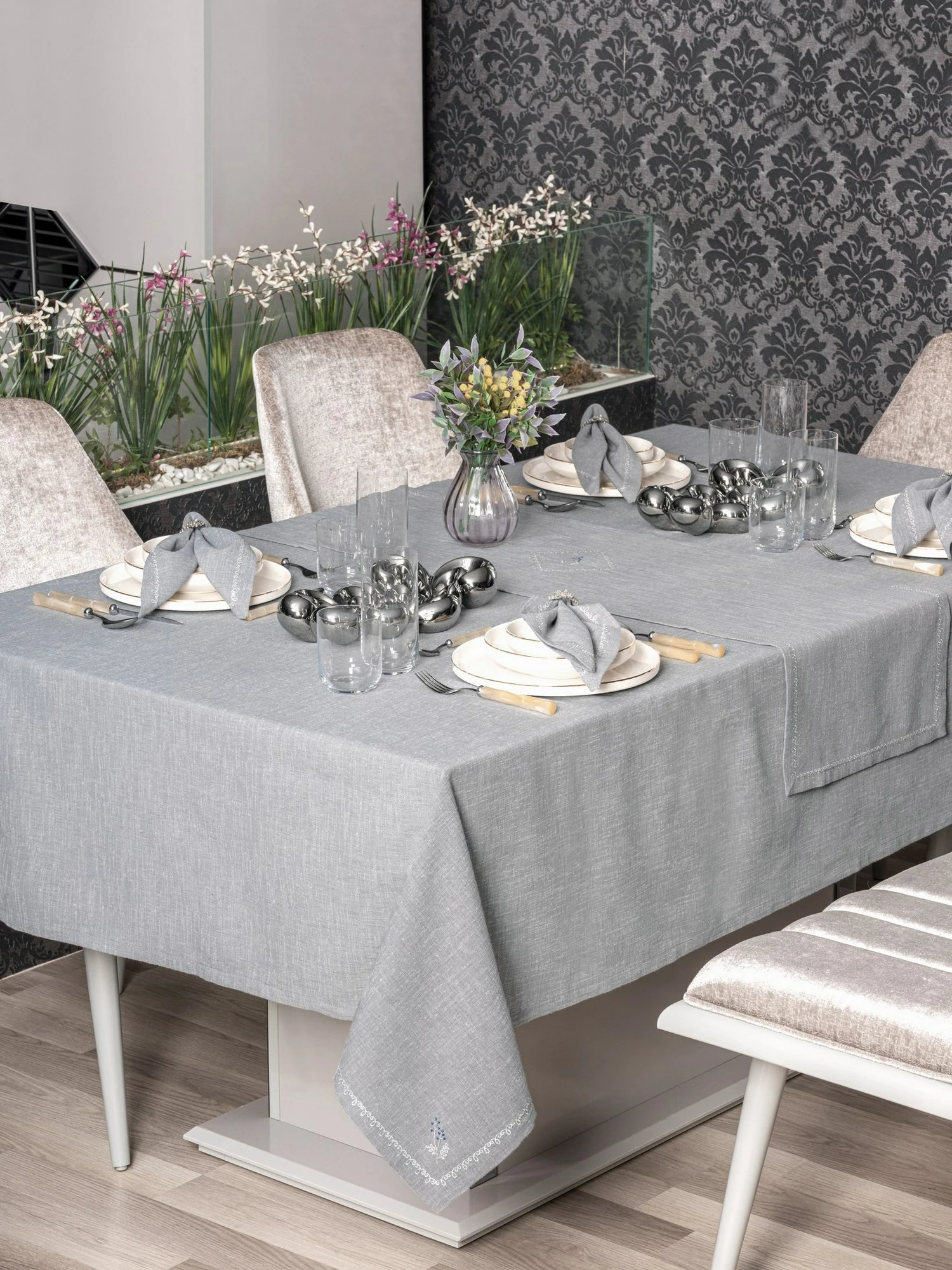 Set mbulesash tavoline (8 copë), L'essentiel, Pera, ngjyrë gri
