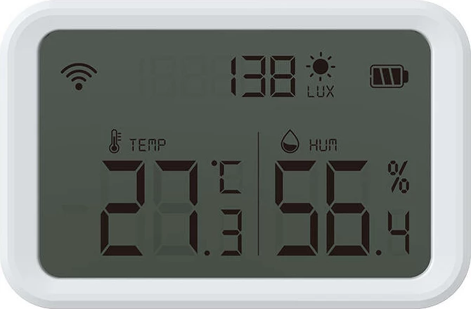 Sensor temperature e lagështie Neo NAS-TH02W me ekran, Wi-Fi, i bardhë