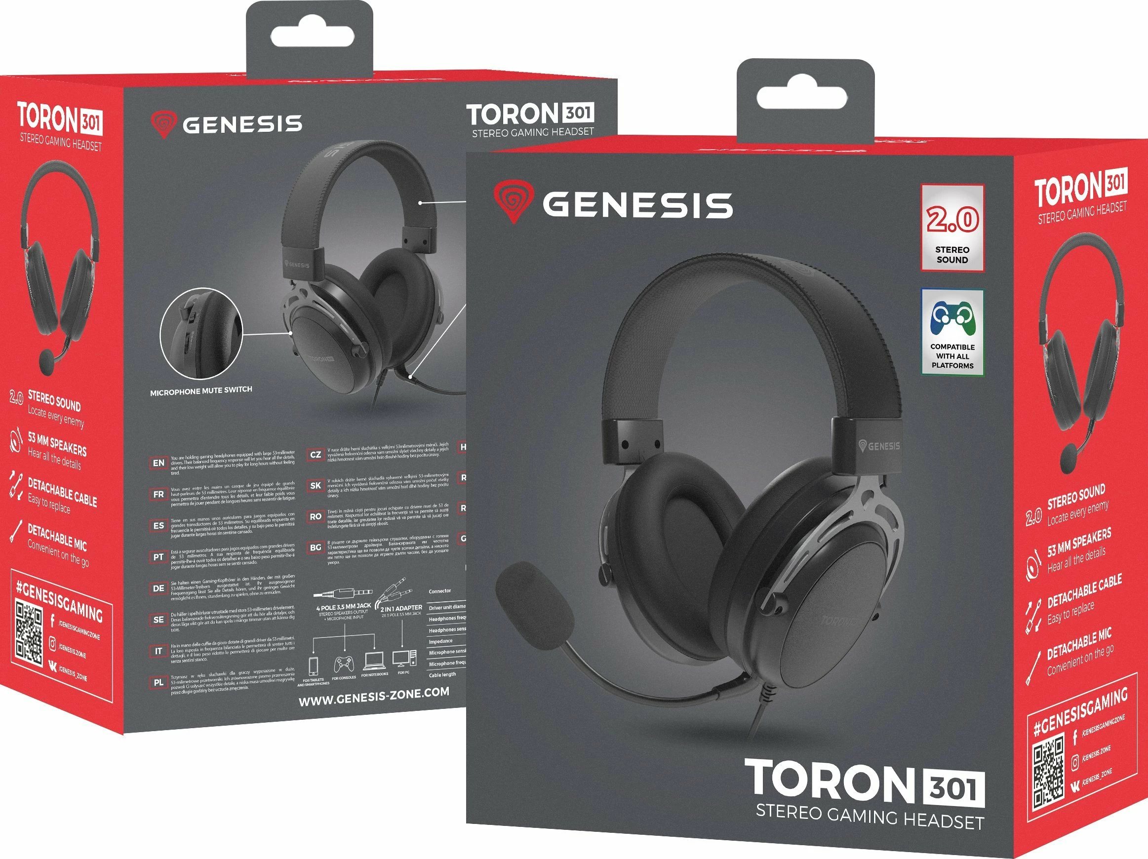 Kufje gaming GENESIS Toron 301 NSG-2160, me kabllo 3.5mm, on-ear, mikrofon i heqshëm, të zeza