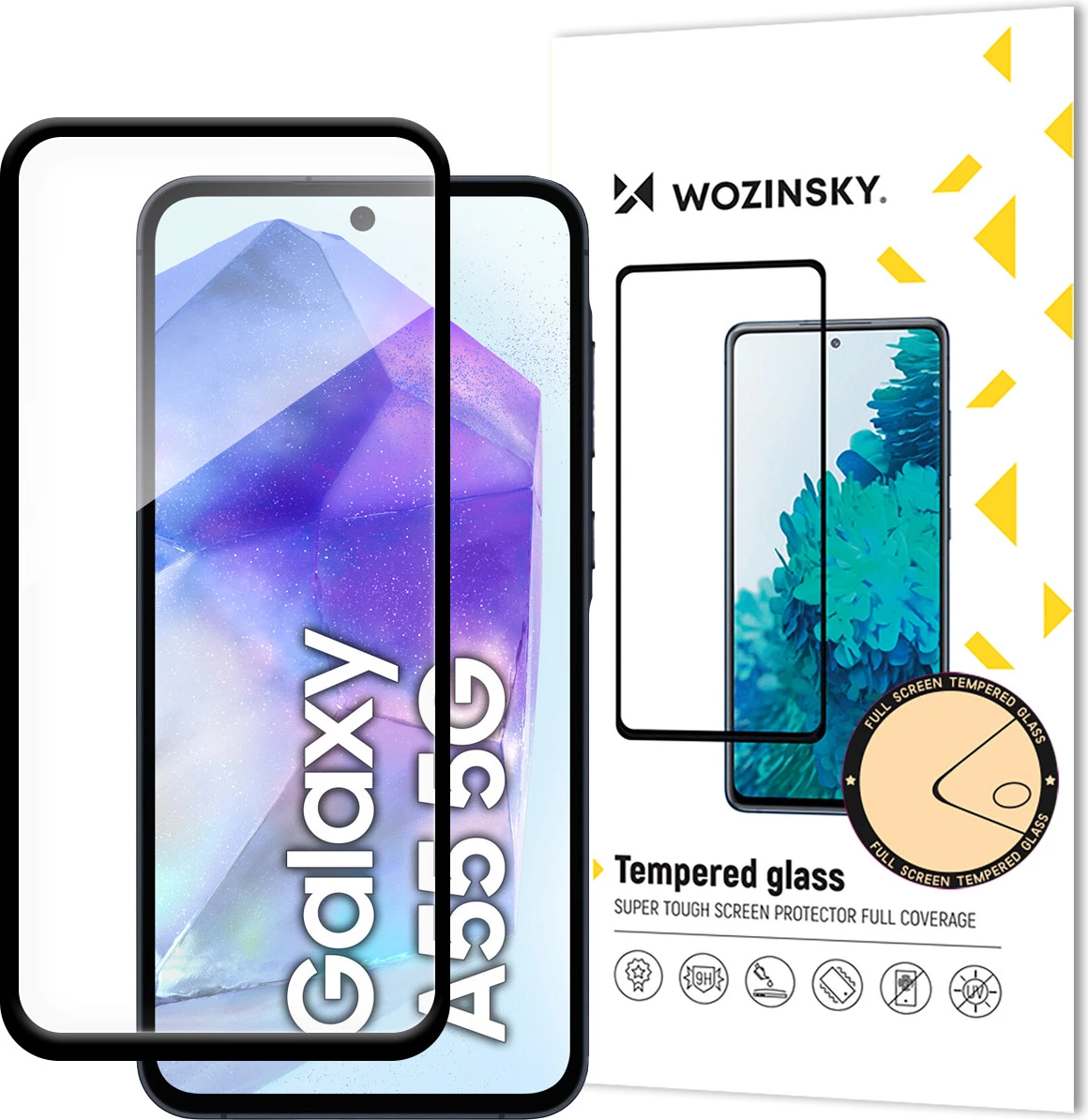 Xham mbrojtës Wozinsky Full Glue për Samsung Galaxy A56 / A36, me kornizë të zezë