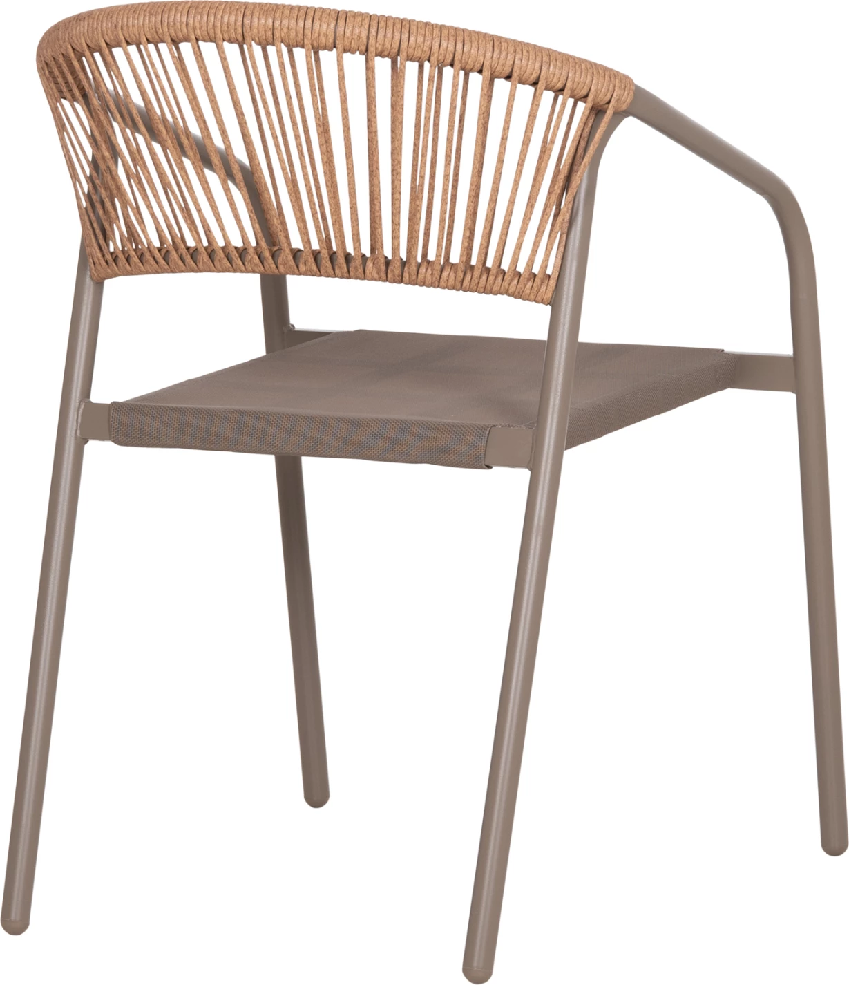 Karrige për jashtë, strukturë metalike, tekstilene ngjyrë shampanjë, ratan sintetik bezhë, 53.5x62x75cm