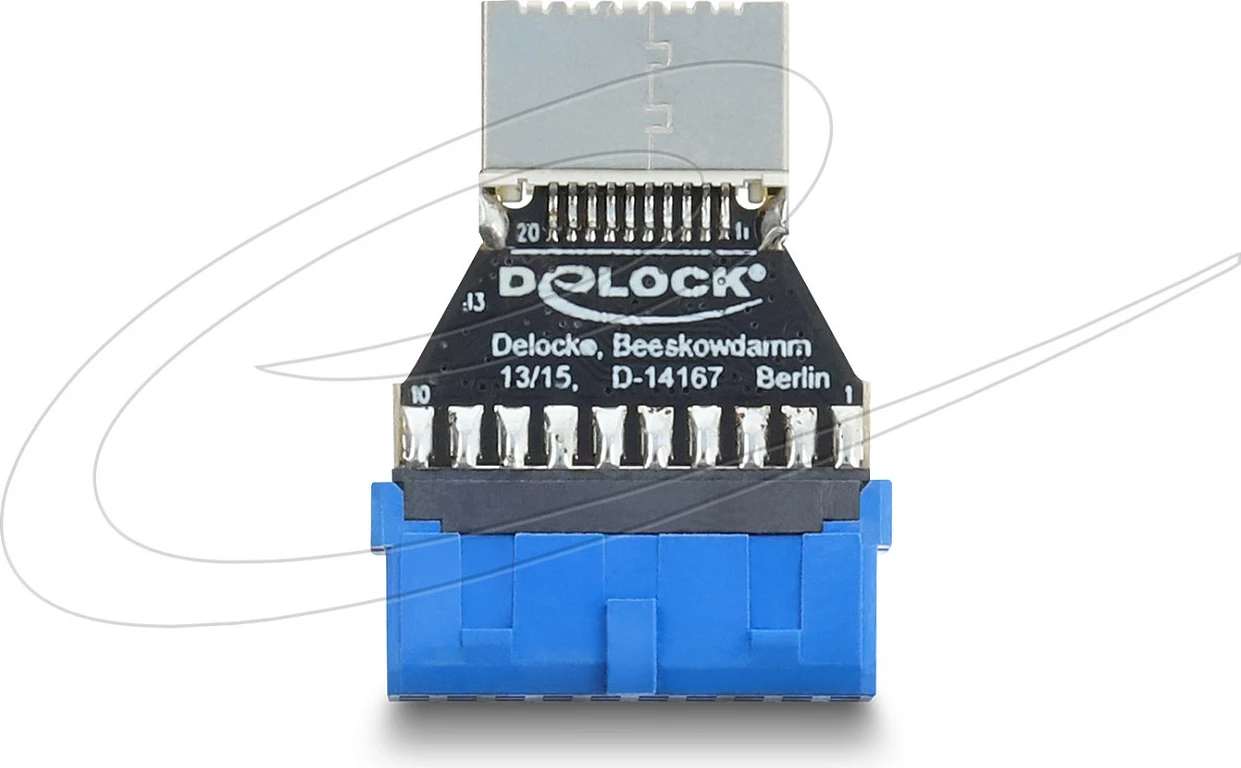 Adapter USB DeLOCK 20-pin në USB Type-E Key B, 5 Gbps, blu