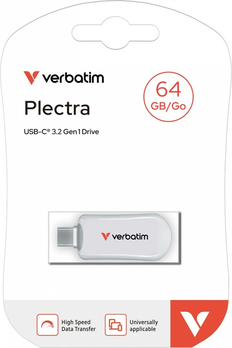 Memorie USB-C Verbatim Plectra 64GB USB 3.2 Gen 1, lexim 100 MB/s, e bardhë