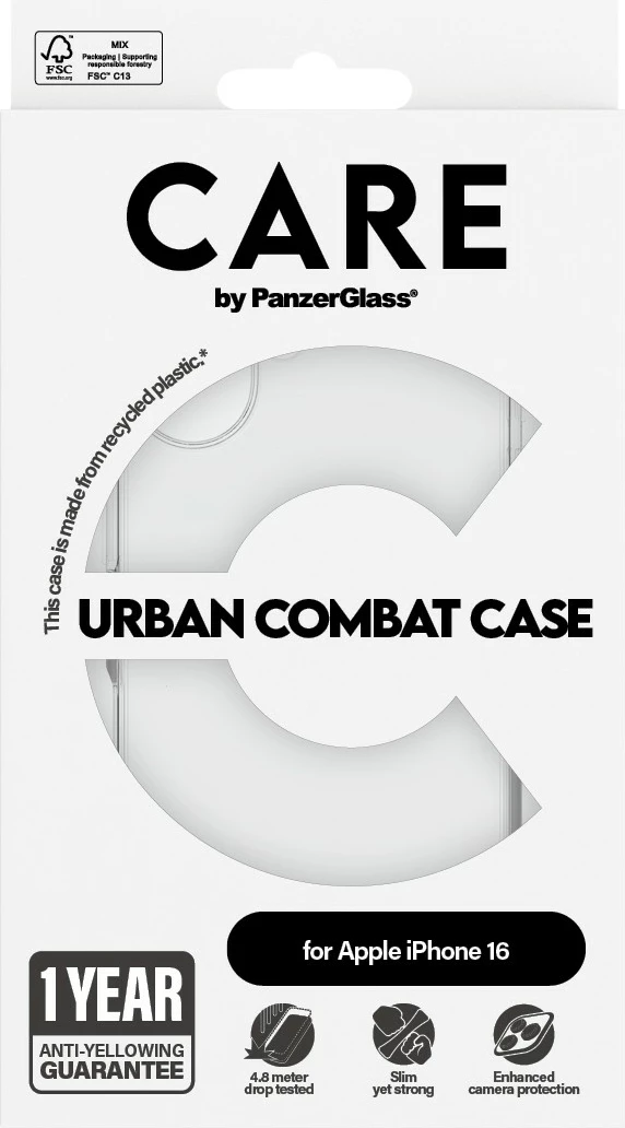 Mbështjellës PanzerGlass CARE Case Flagship Clear për iPhone 16, transparent
