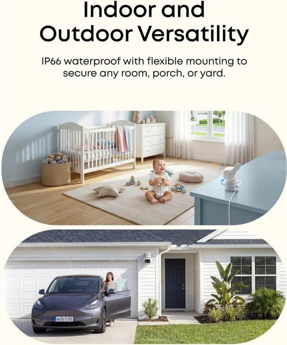 Kamerë sigurie CCTV ANKER Eufy Security C31 (T817L420), 360° pan/tilt, IP66, wired Wi‑Fi, night vision me ngjyra, e bardhë