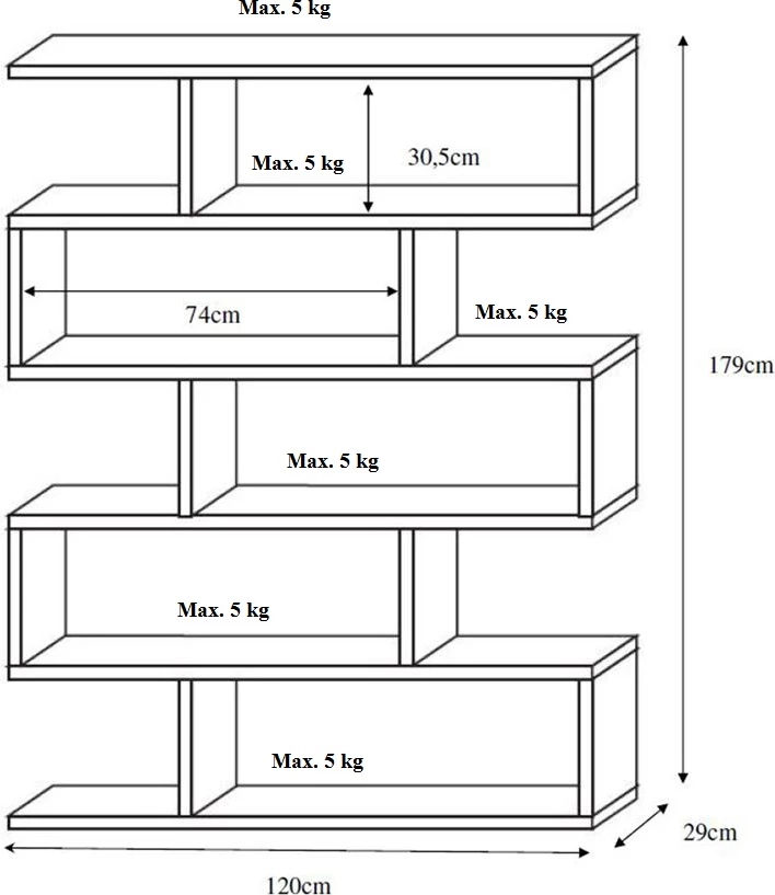 Raft librash System, ngjyrë sonoma, 120x29x179 cm