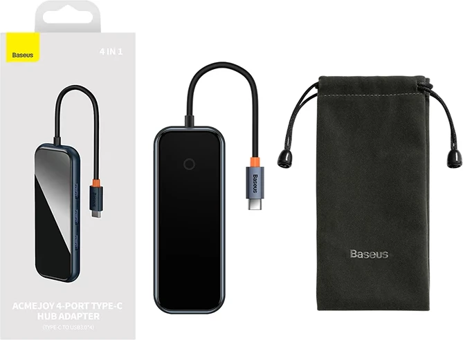 Adapter Baseus WKJZ010513 4-në-1, USB-C në 4xUSB 3.0, Gri e errët