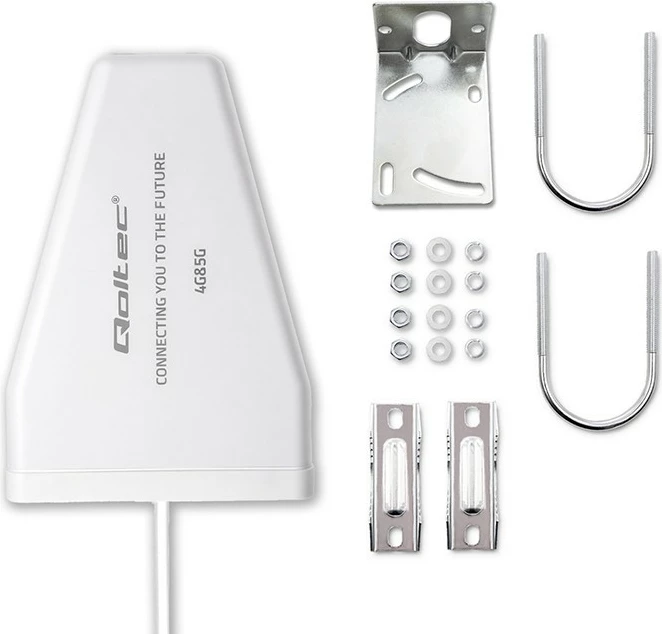 Antena 4G/5G LTE directionale jashtë, Qoltec 57061, 9 dBi, N Female, IP67, kabllo 3 m, e bardhë