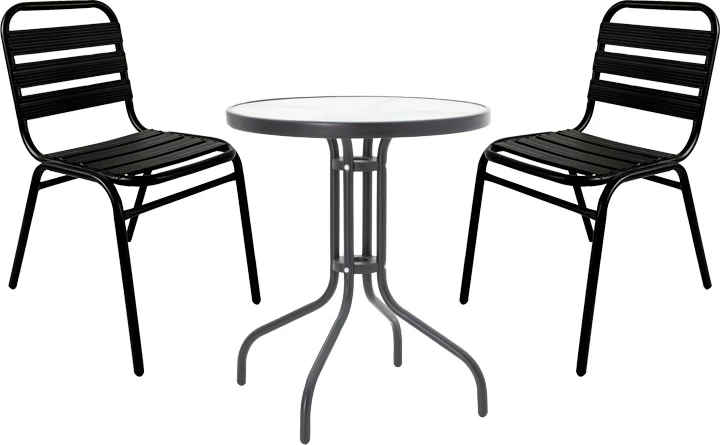 Tavolinë me karrige Sussie-Watson set prej 3 pjesësh metalike, ngjyrë e zezë-xham Φ60x70cm