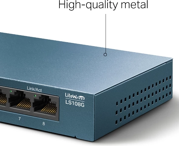 Switch TP-LINK LS108G, 8-port Gigabit 10/100/1000 Mbps, fanless, kornizë metalike, blu