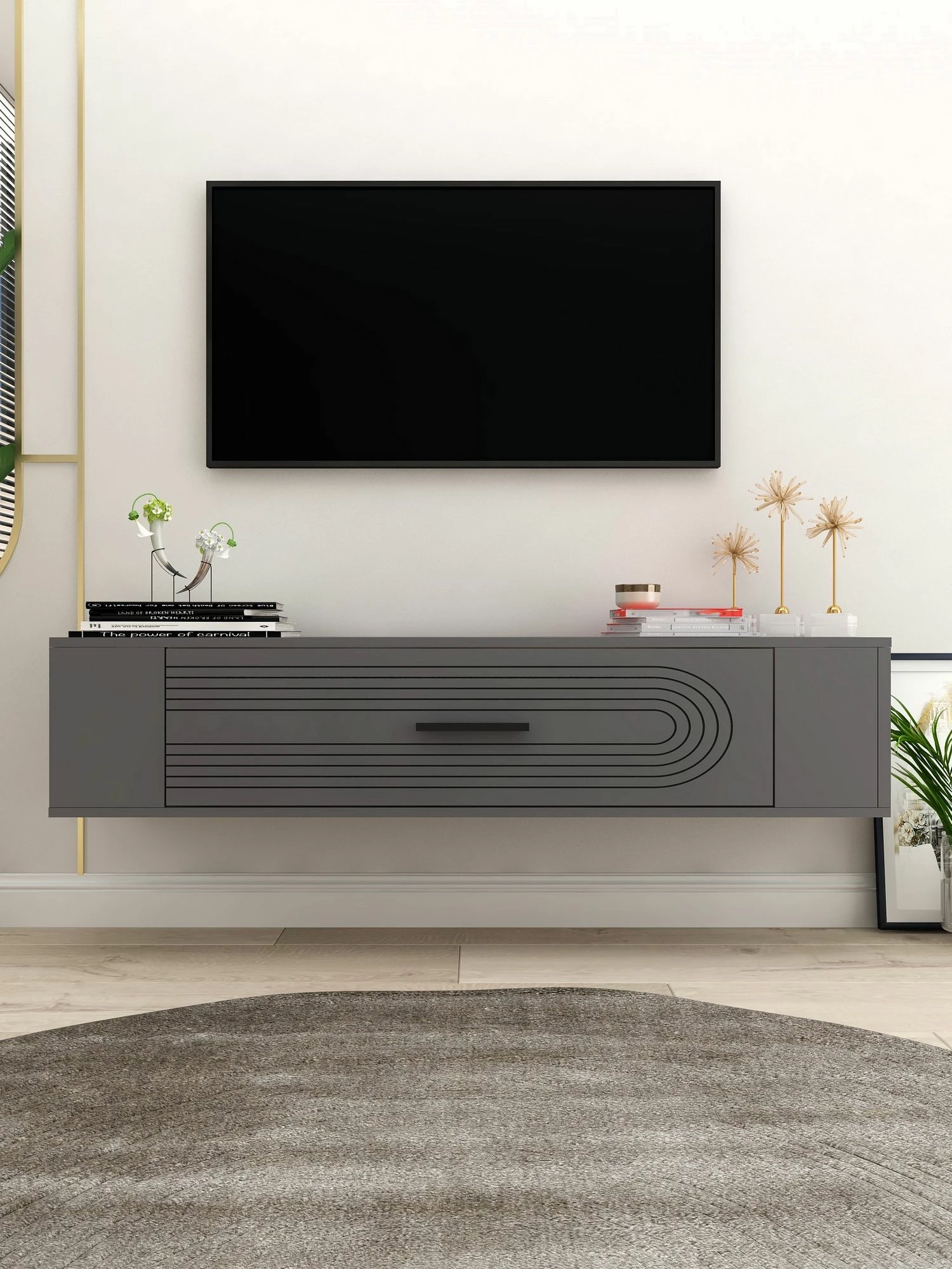 Komodë TV Skye Decor, Restol 3, ngjyrë antracit