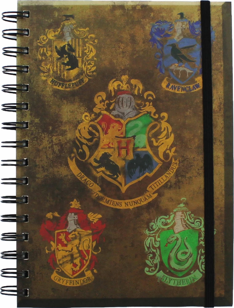 Bllok shënimesh Pyramid Harry Potter Hogwarts Crest & Four Houses A5, me spirale, kafe