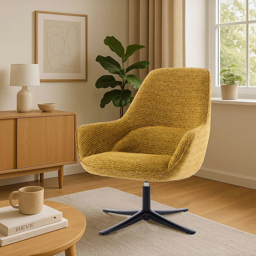 Fotelje rrotulluese TIFFANY, e verdhë me dizajn, 80x75x90cm