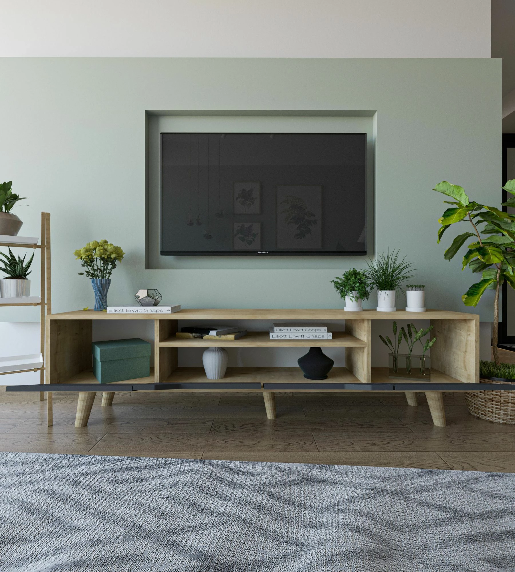 Komodë TV Skye Decor, Roma 180, ngjyrë lis safir dhe antracit