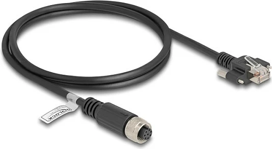 Kabllo DeLOCK M12 A-coded 8-pin femër në RJ45 mashkull, Cat5e FTP, 1 m, e zezë