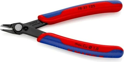 Darë diagonale Knipex Electronic-Super-Knips 125mm, dorezë plastike, kuqe/kaltër