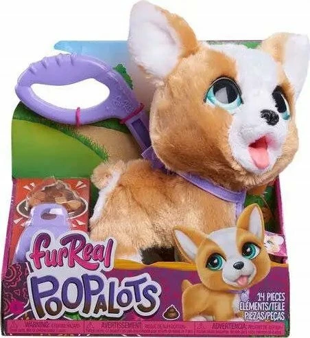 Lodër interaktive pelushi qen Corgi Fur Real Walk-A-Lots RTNGGEO2, 20 cm, me zë dhe lëvizje, kafe/bardhë, set (qen + litar + ëmbëlsira + lopatë)