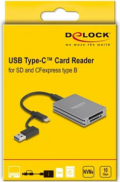 Lexues kartelash DeLOCK USB-C për SD dhe CFexpress Type B, 10 Gbit/s, i hirtë