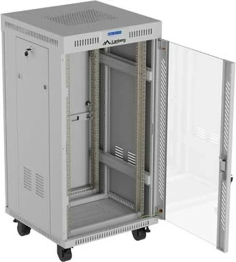 Kabinet rack LANBERG 19" 22U 600x600, derë qelqi, gri