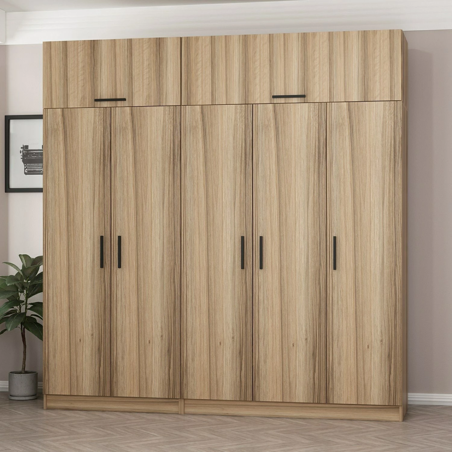 Dollap garderobe Skye Decor, ngjyrë dore, 225x235x52cm, 9 pjesë