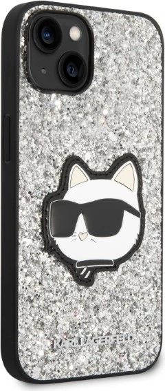 Mbështjellës Karl Lagerfeld Glitter Choupette për iPhone 14, 6.1", Argjendtë