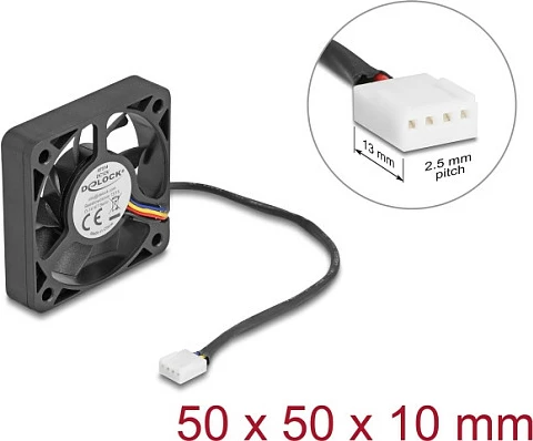 Ventilator kasë DeLOCK 67314, 50 mm, 12V, 4-pin, 5500 RPM, i zi
