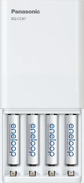 Karikues baterish Panasonic Eneloop Smartplus BQ-CC87 me 4x AA 2000 mAh, Bardhë