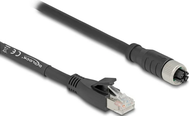 Kabllo Ethernet industriale DeLOCK 80591, Cat5e, 3 m, M12 në RJ-45, S/FTP, e zezë