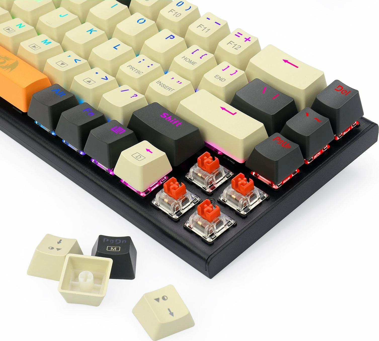 Tastierë mekanike gaming Redragon K633 Ryze K633CGO-RGB, 65%, Red Switch, RGB, USB-C, US layout, e zezë