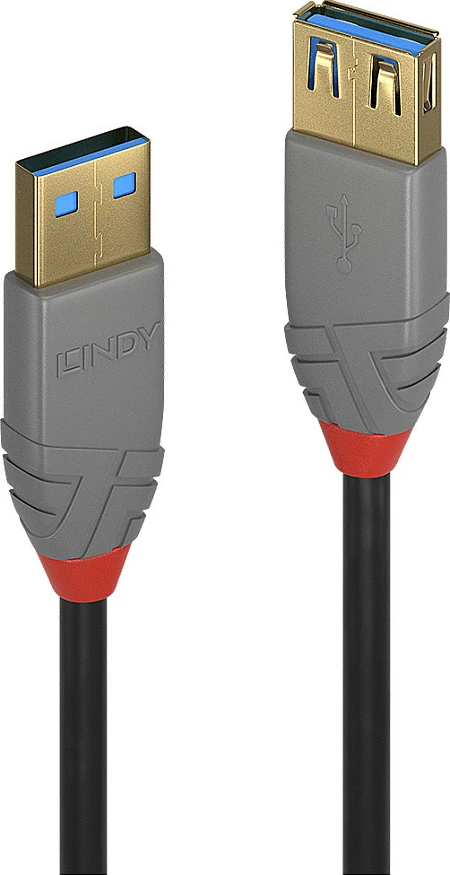 Kabllo zgjatëse USB LINDY Anthra Line, USB 3.2 Gen 1 Type-A (M-F), 3m, 5Gbps, e zezë