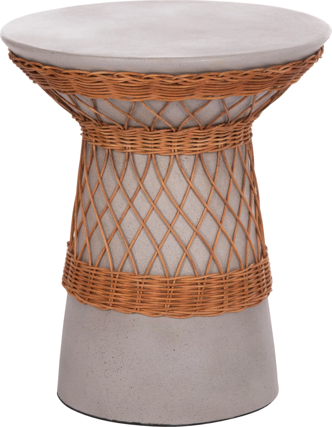 Tavolinë anësore e rrumbullakët, fibër çimento, ratan natyral, gri, FH18167.03, 40x45cm