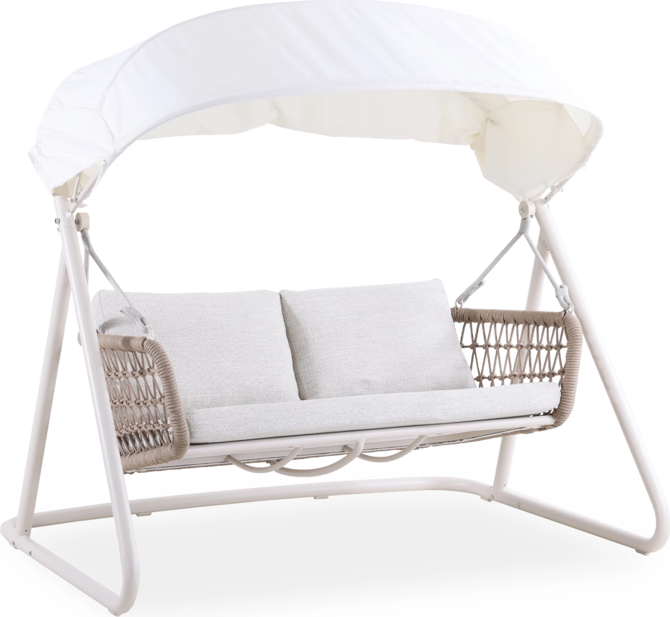 Luhatëse me tendë për jashtë, 3 vende, alumin ngjyrë fildishi, litar natyral, jastëkë bezhë, tendë e bardhë, EXCELSIOR CD6411.01, 185x134x175cm