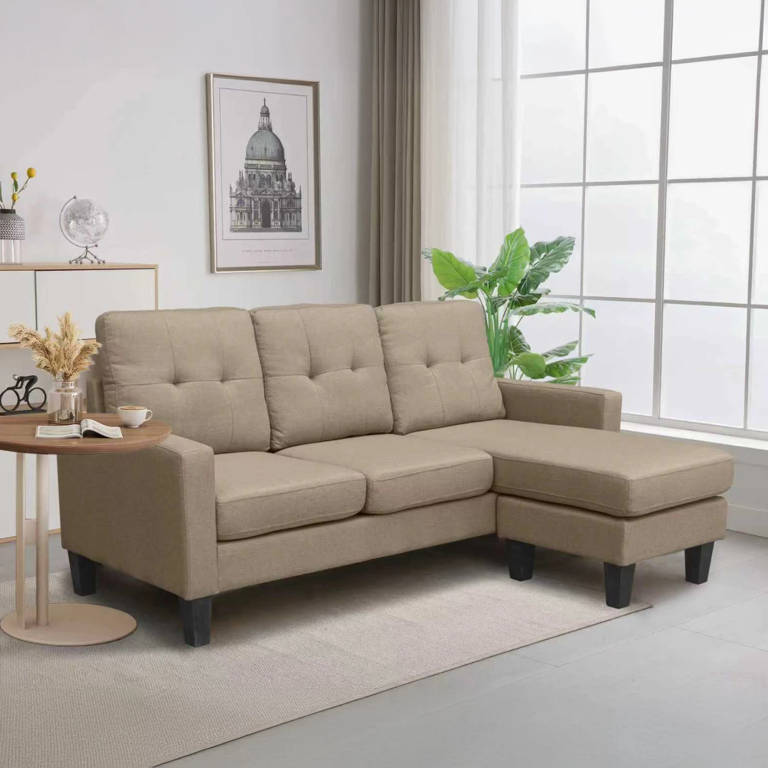 Kënd-sofa MEGGY, kënd i kthyeshëm, material bezhë, FH3297.03, 184.5x129x86cm