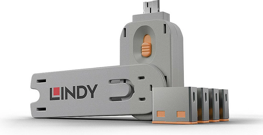 Bllokues porte USB-A LINDY, set 4 copë me çelës, portokalli