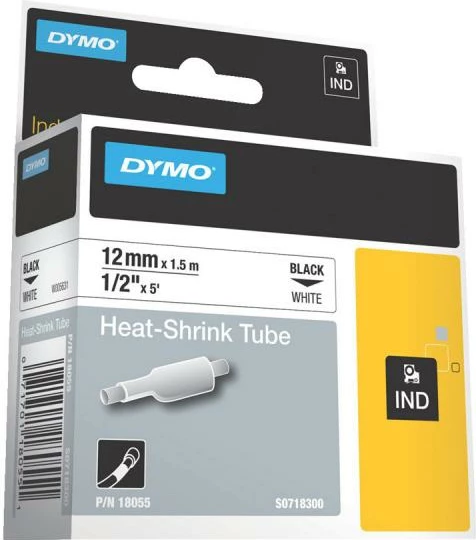 Tub termo-tkurrës për etiketa Dymo RhinoPRO 18055 / S0718300, 12mm x 1.5m, 3:1, zi/bardhë