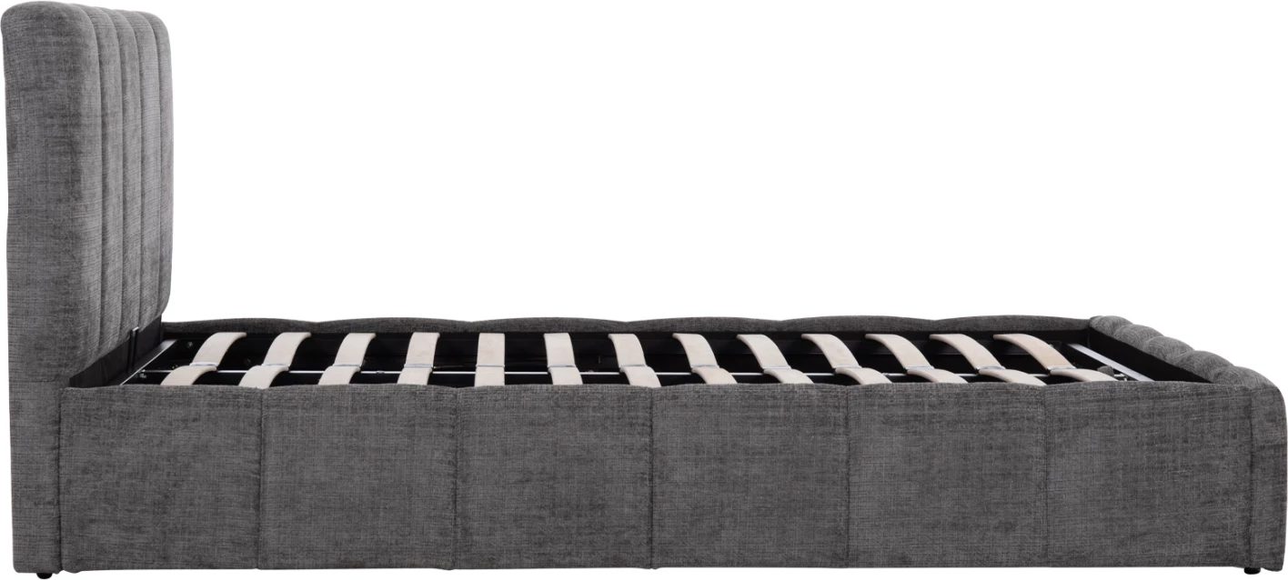 Shtrat dopio me hapësirë ruajtjeje ENYA FH763.01, pëlhurë gri, për dyshek 160x200 cm