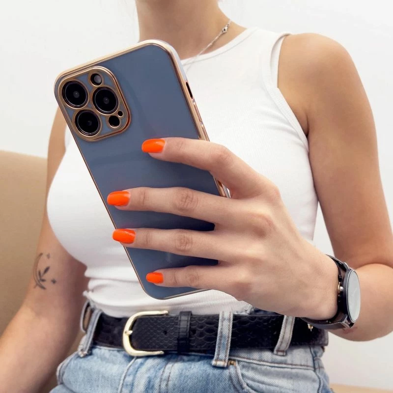 Kapak telefoni Hurtel Fashion Case për iPhone 12 Pro Max, kaltër me kornizë të artë [Ngjyra: Kaltër]