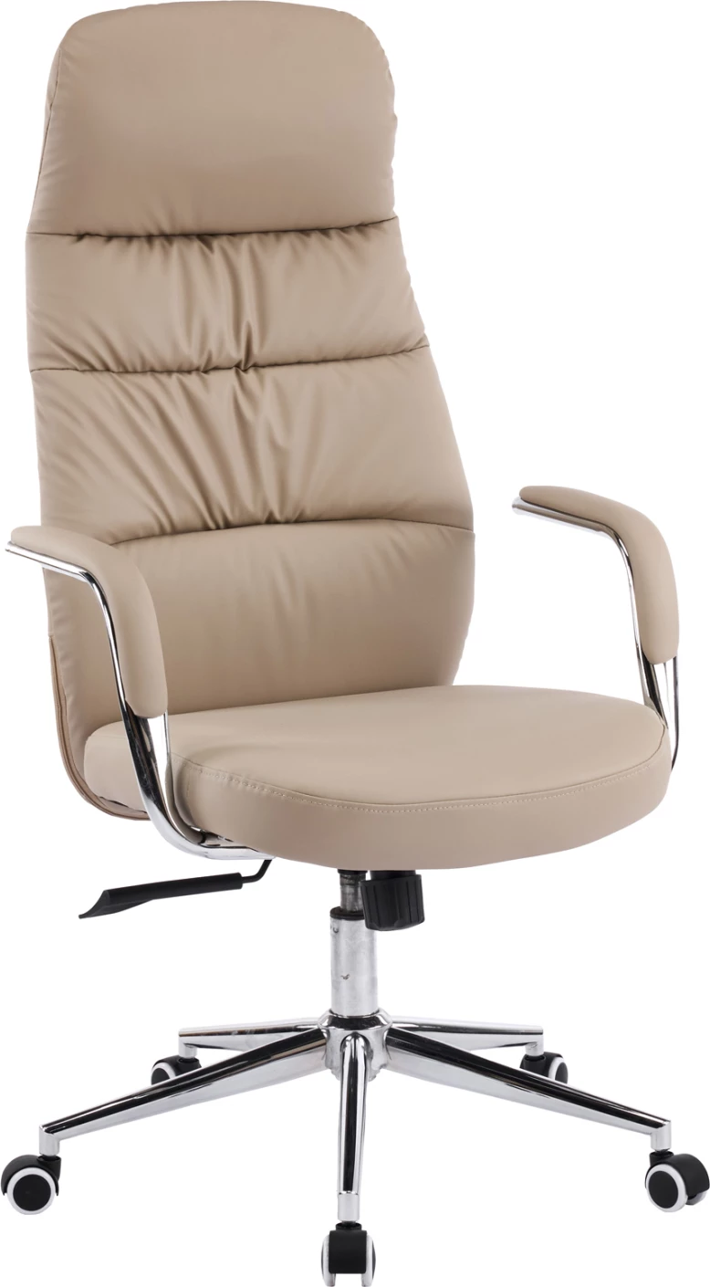 Karrige zyre TEETER, lëkurë PU bezhë, bazë kromi, 67x66x121cm