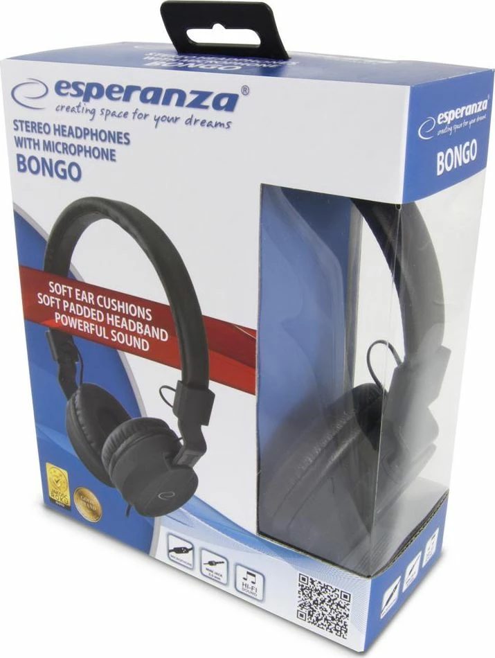 Kufje Esperanza Bongo EH212K me mikrofon, 3.5mm, kabllo 1.5m, 40mm, të mbyllura, të zeza