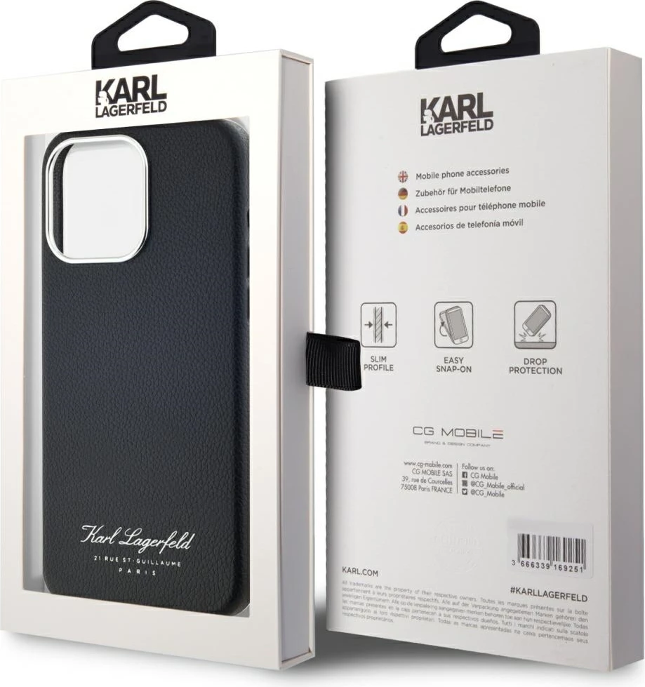 Mbështjellës Karl Lagerfeld Hotel RSG për iPhone 15 Pro, i zi