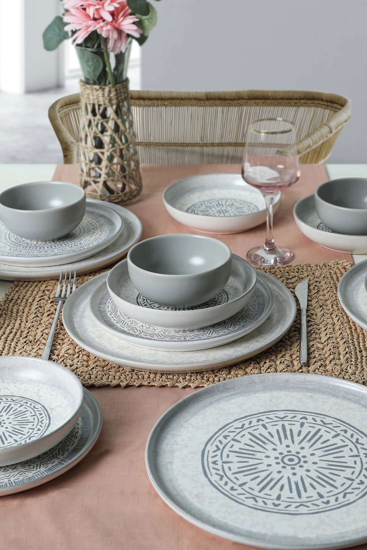 Set enësh për drekë, qeramikë, 24 copë, ngjyrë guri, Hermia Concept, X0001491700000000000000000