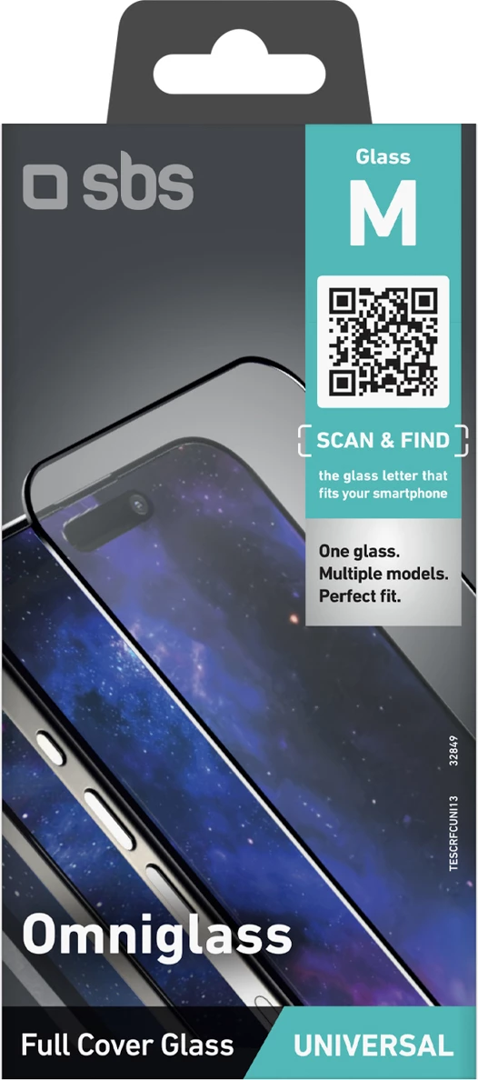 Xham mbrojtës universal për celular, SBS, Omniglass M, Full Cover prej xhami të kalitur, transparent