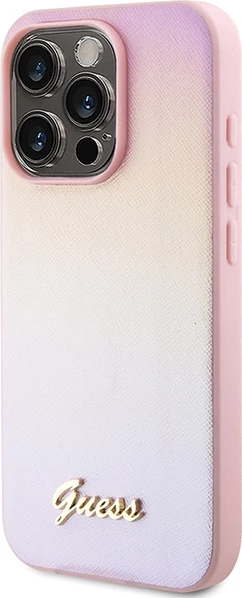 Mbështjellës Guess GUHCP15XPSAIRSP për iPhone 15 Pro Max 6.7", Saffiano Iridescent Script, rozë