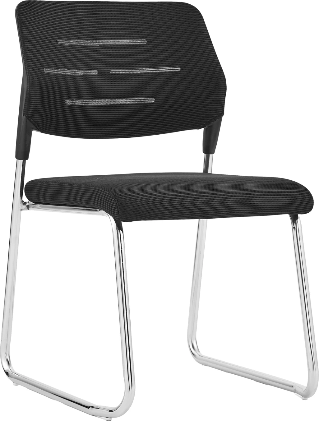 Karrige vizitorësh TRABBEL, material rrjetë e zezë, këmbë metalike, 49x59x82cm, set prej 6 copash