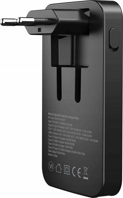 Karikues rrjeti Mobile Origin GaN-65W-SLM-BLK 65W 1x USB-A 2x USB-C, i zi