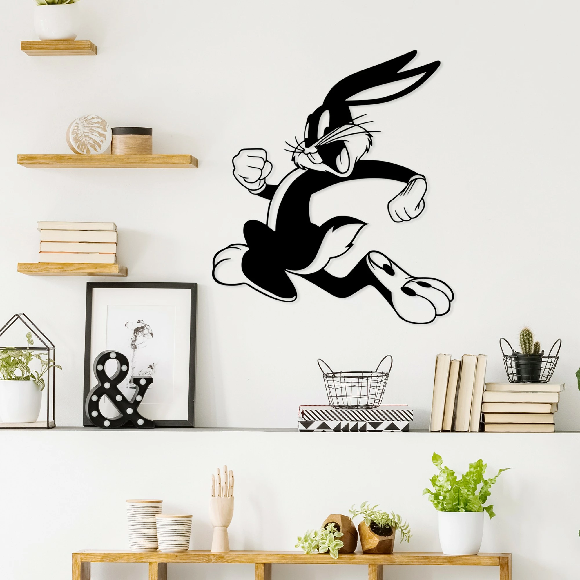 Aksesor dekorativ metalik për mur, Bugs Bunny 2, ngjyrë e zezë, 62x70cm