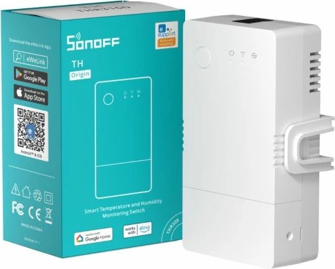 Switch smart Wi‑Fi SONOFF THR320, 20A max, kontroll temperaturë & lagështi, kompatibil me Alexa/Google Home/IFTTT, e bardhë