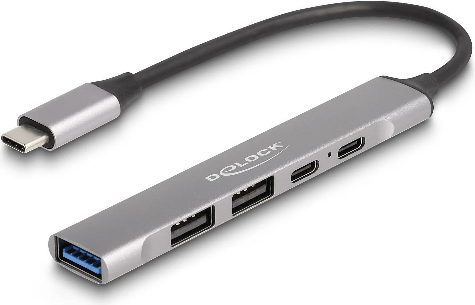 USB-C hub DeLOCK Slim 4-port, 1x USB-A 10Gbps + 2x USB-A 2.0 + USB-C PD 95W, gri
