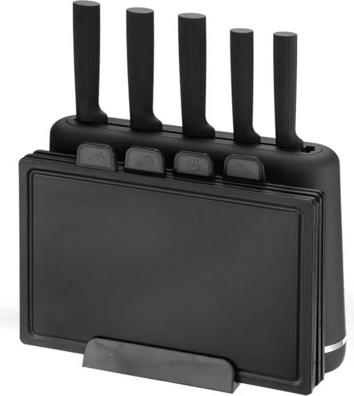 Set thikash dhe dërrasa prerëse me mbajtëse magnetike, Feel-Maestro MR-1412-BLACK, 10 copë, bllok magnetik + bazë për dërrasa, i larë në enëlarëse, e zezë