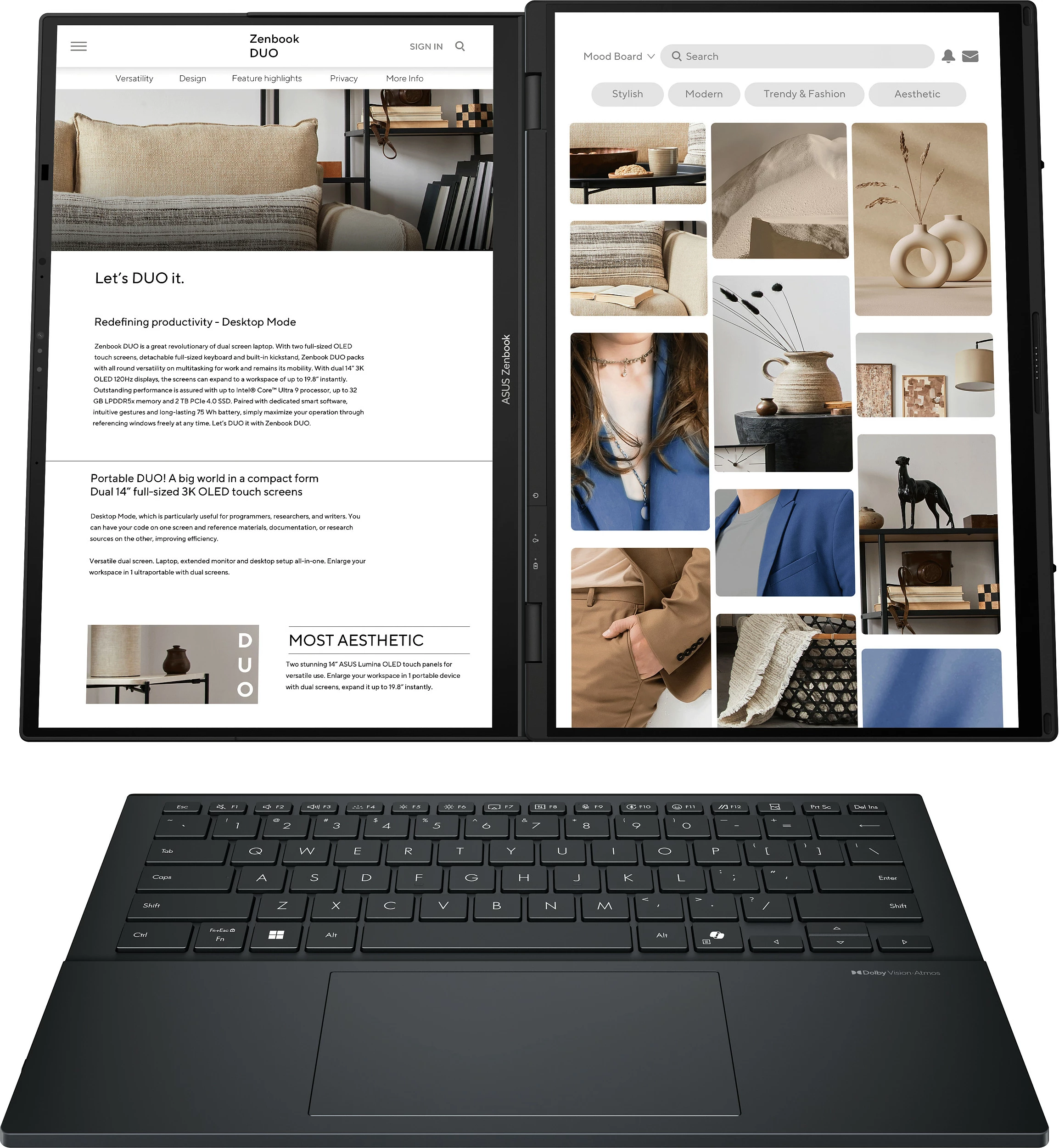 Laptop ASUS Zenbook Duo UX8406CA-QL331W, Core Ultra 9 285H, 32GB RAM, 1TB SSD, 14" Touch, Windows 11 Home, Inkwell Gray